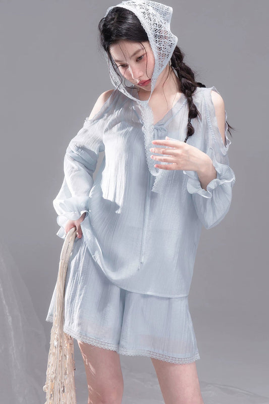 Lyocell Off-Shoulder Shirt and Shorts Set-Up