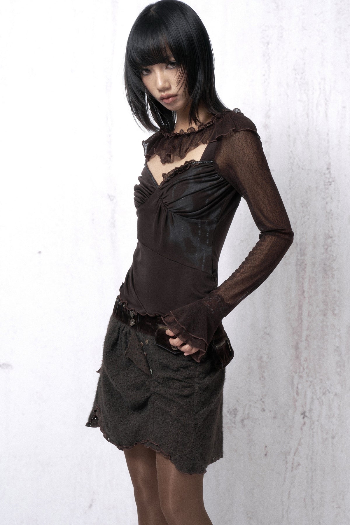 Knitted Lace Collar Patchwork Top