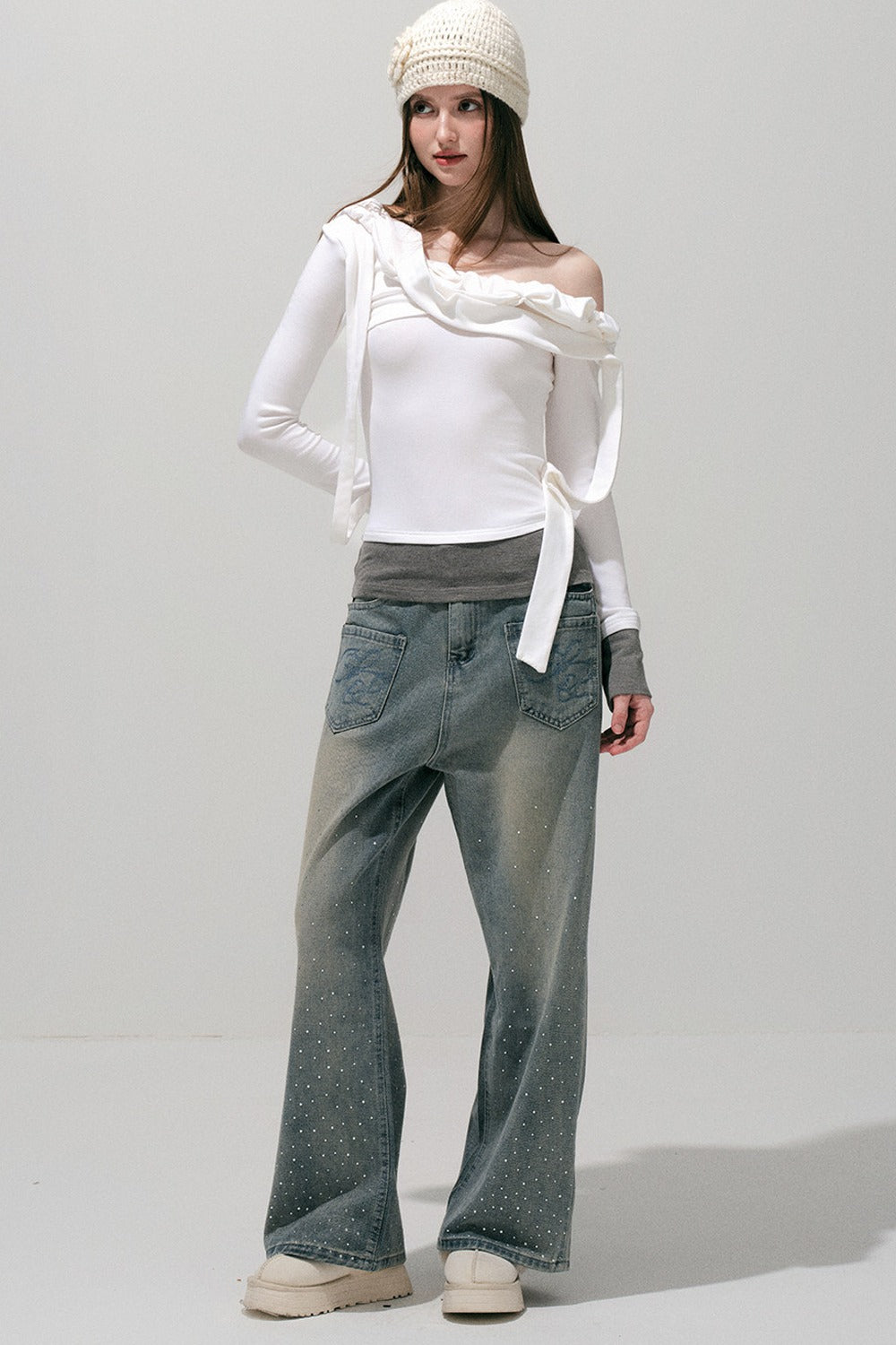Rhinestone Wide-Leg Jeans
