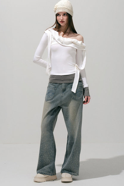 Rhinestone Wide-Leg Jeans