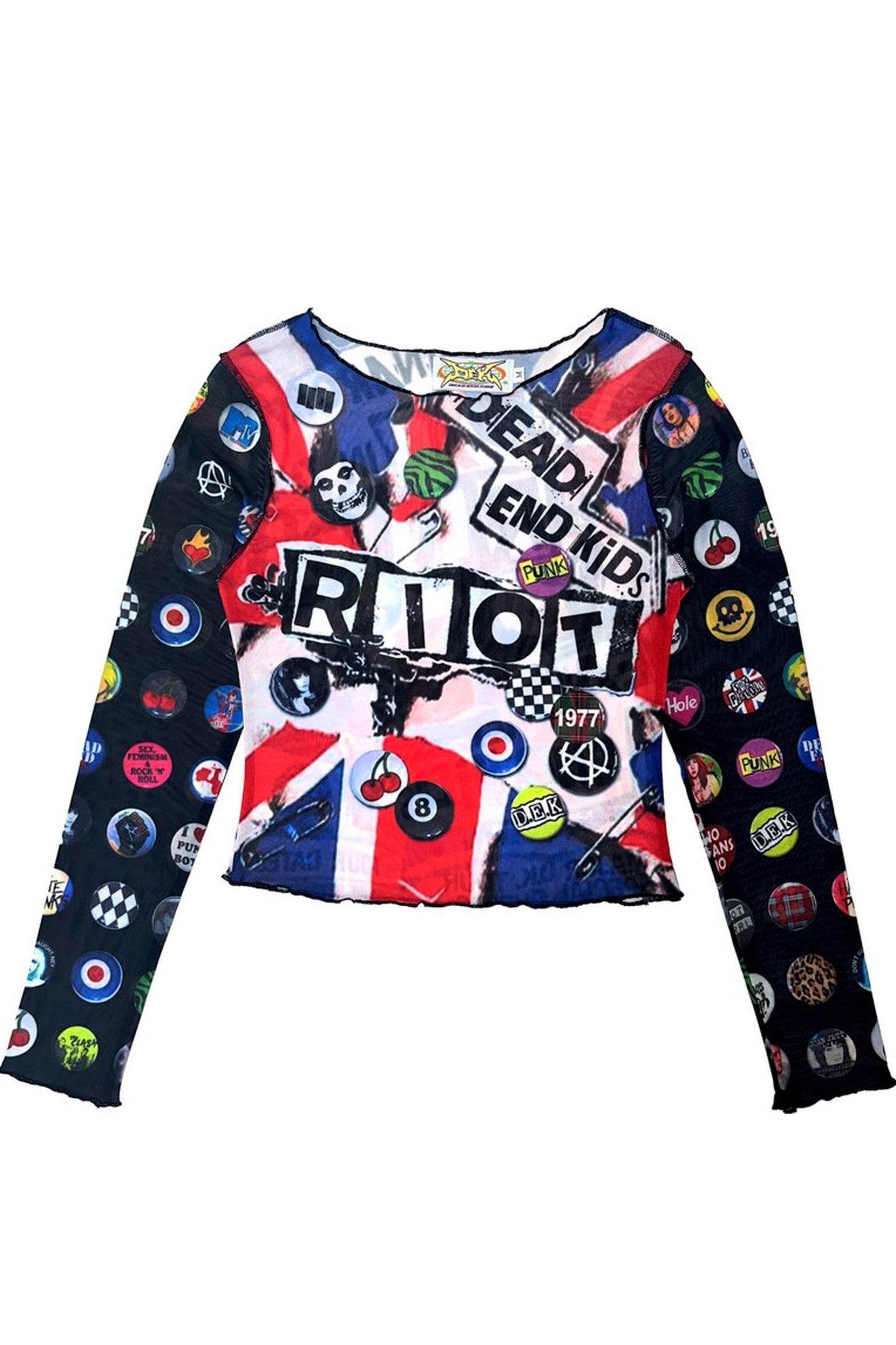 Y2K Graphic Long Sleeve Mesh Top
