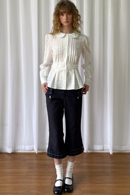 Low-Waisted Plaid Straight-Leg Buttoned Rolled Hem Pants