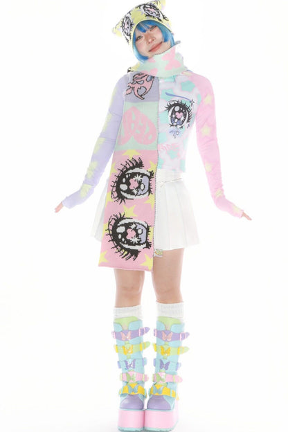Comic Eye Knitted Long Scarf Set-Up