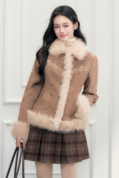 Double-Breasted Plaid Pleated A-Line Skirt