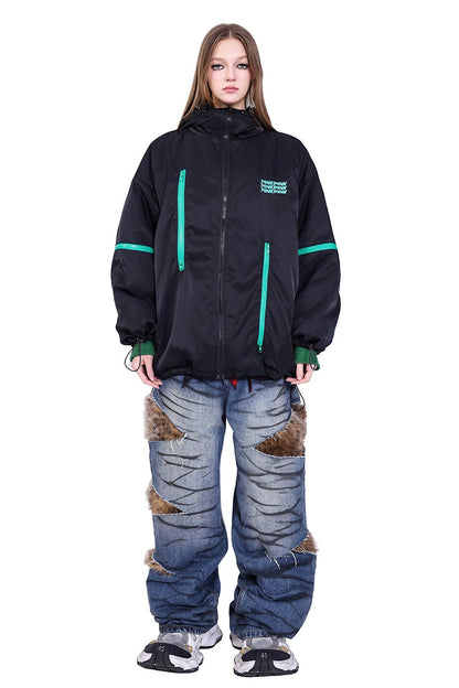Leopard Fur Patched Loose Denim Jeans