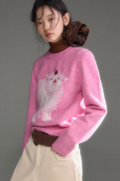 Cherry Lamb Jacquard Wool Blend Sweater