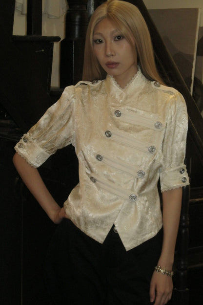 Lace Trim Double Breasted Shirt