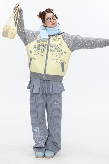 Polka Dot Raglan Zip Sweater