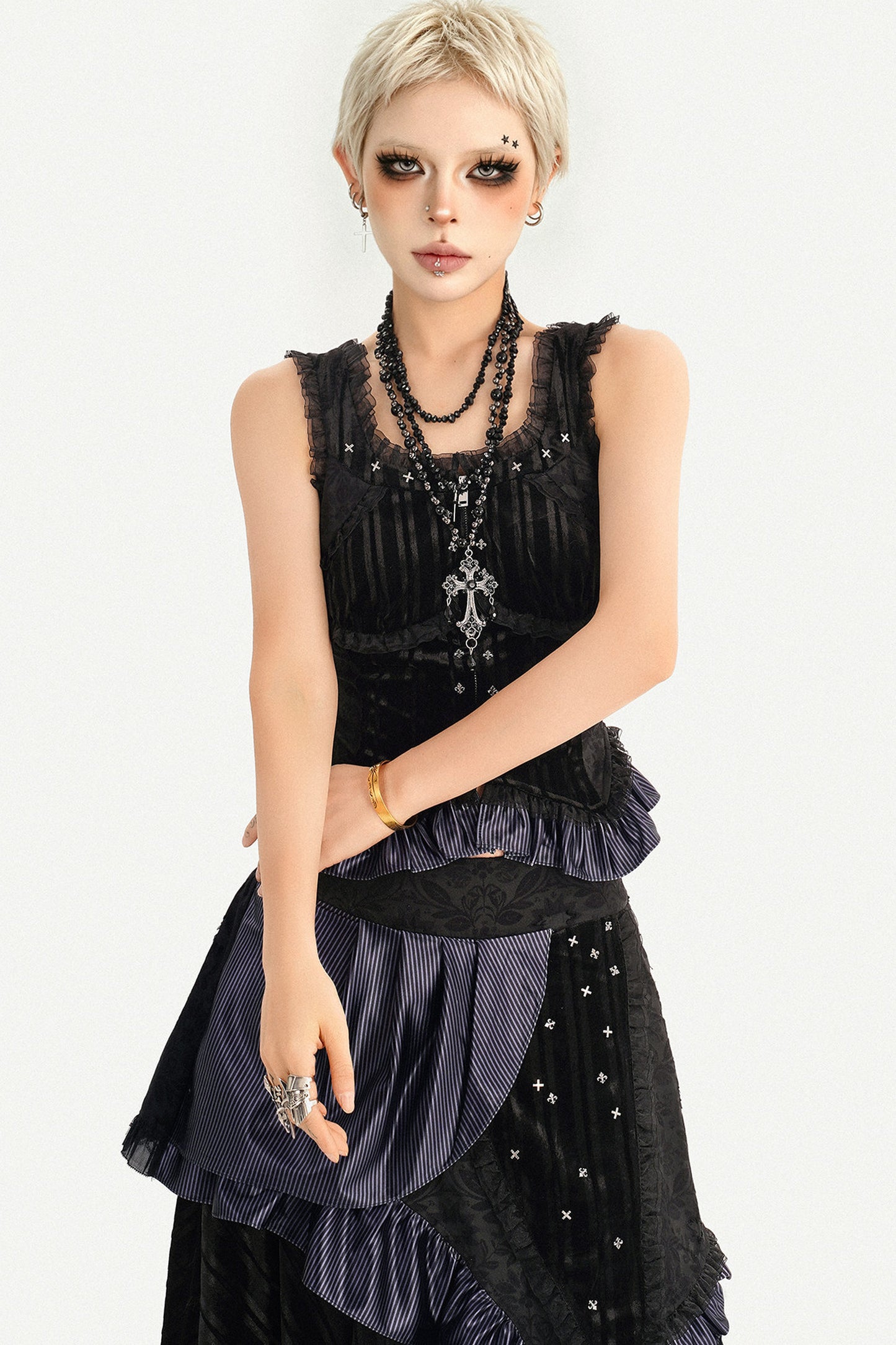 Black Lace Ruffle Camisole