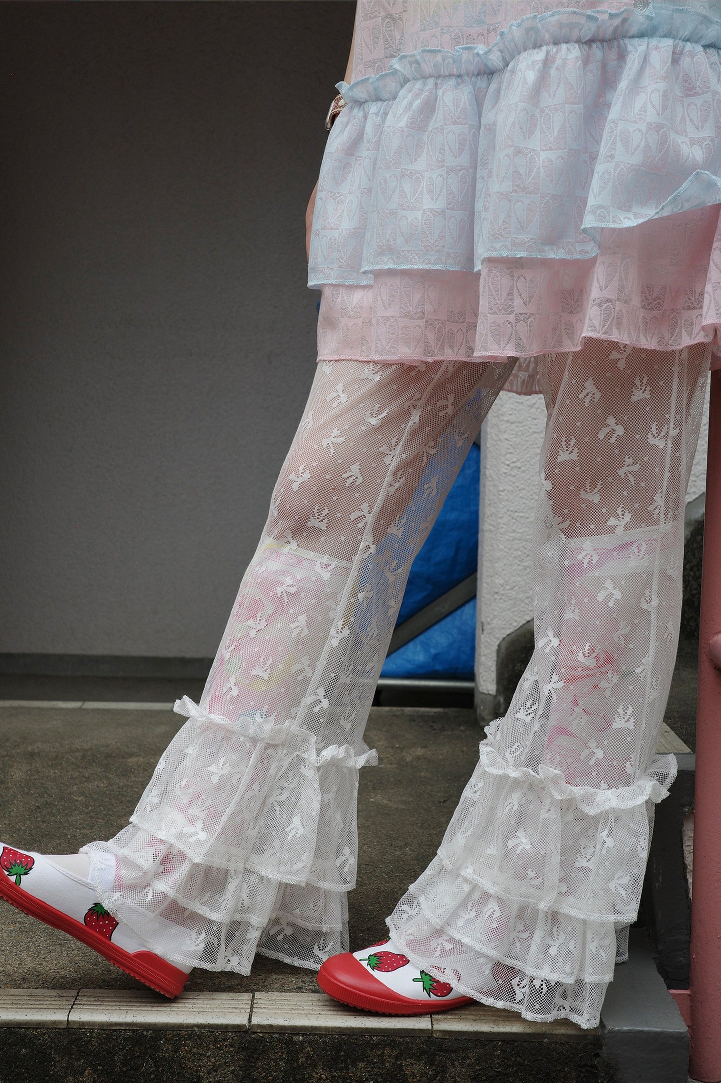 Bow Print Lace Flared Trousers