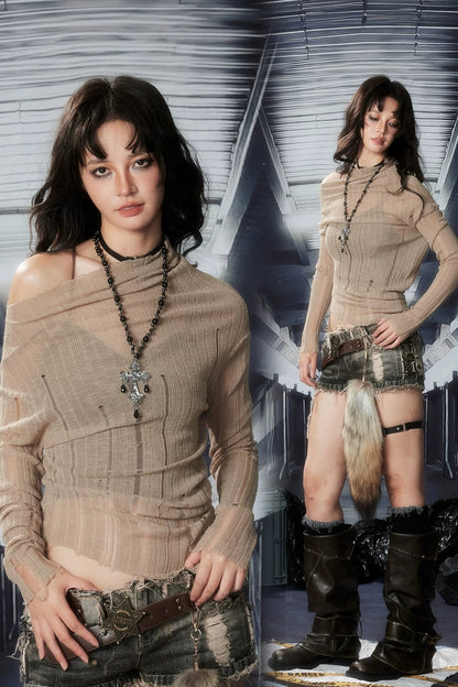 Asymmetrical Cut-Out Knit Top