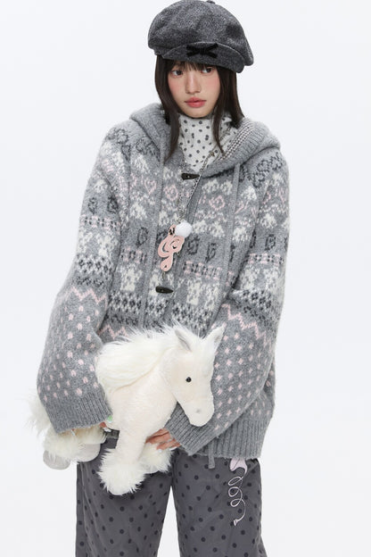 Fair Isle Duffle Button Cardigan