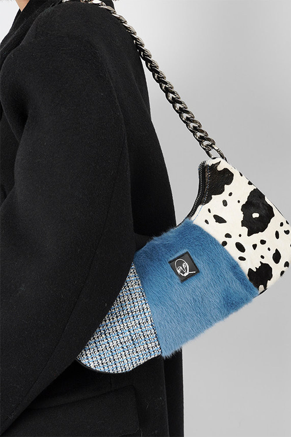 Genuine Leather Color-Block Crossbody Bag