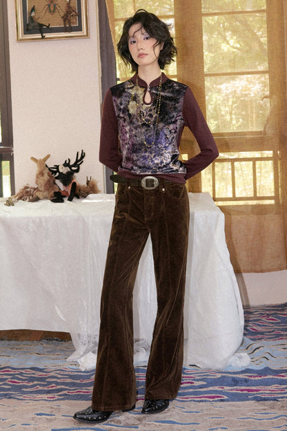 Brown Corduroy Micro-Flared Pants