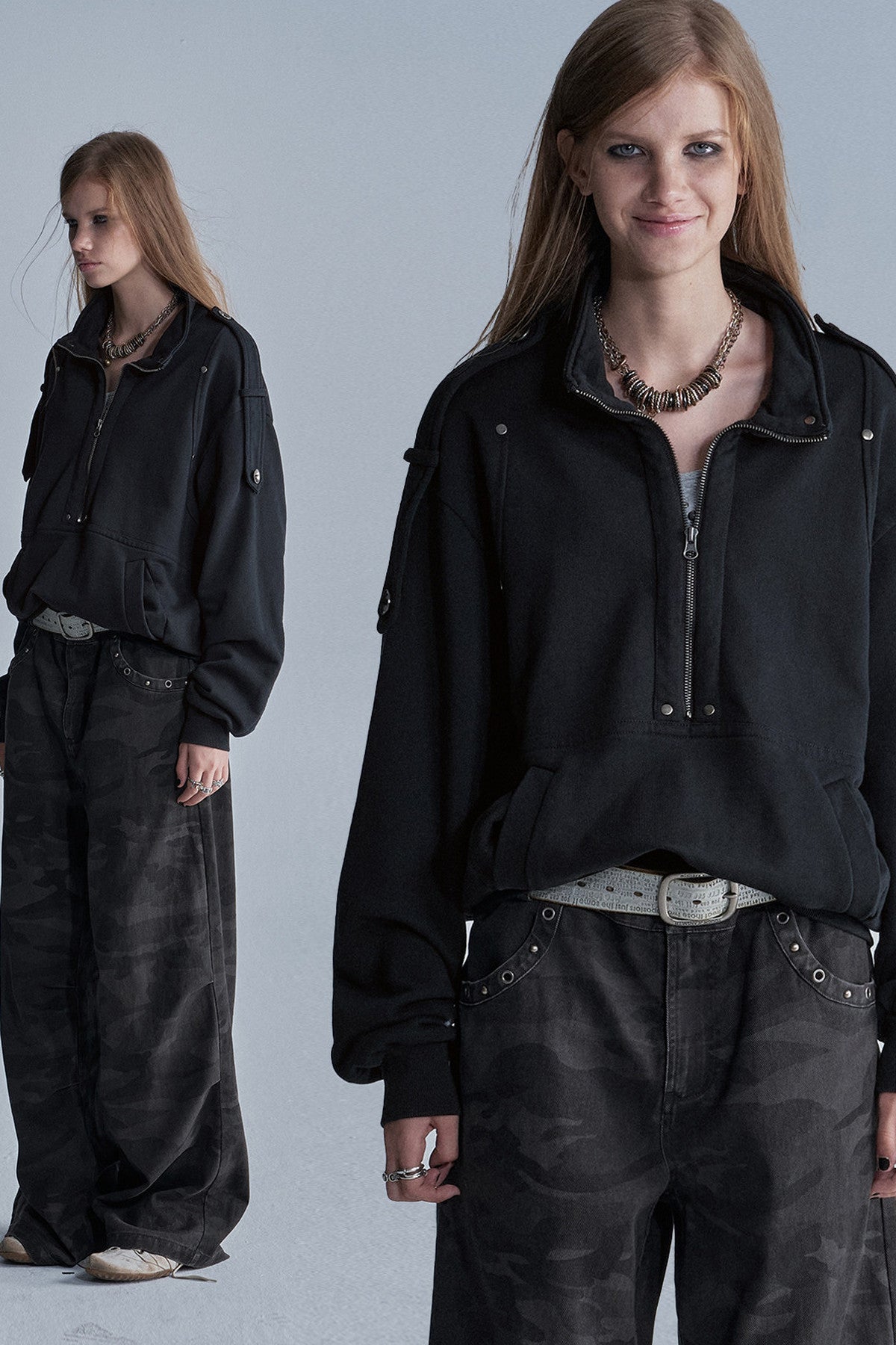 Sweatshirt mit Stehkragen und halbem Reißverschluss