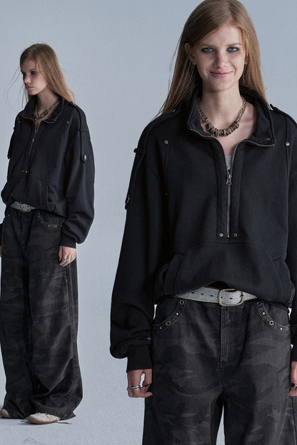 Sweatshirt mit Stehkragen und halbem Reißverschluss