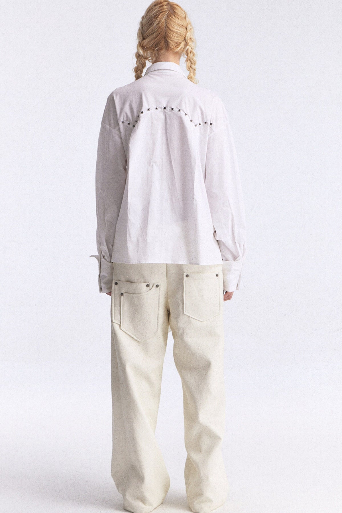 Studded Lace-Up Three-Dimensional Cut Shirt
