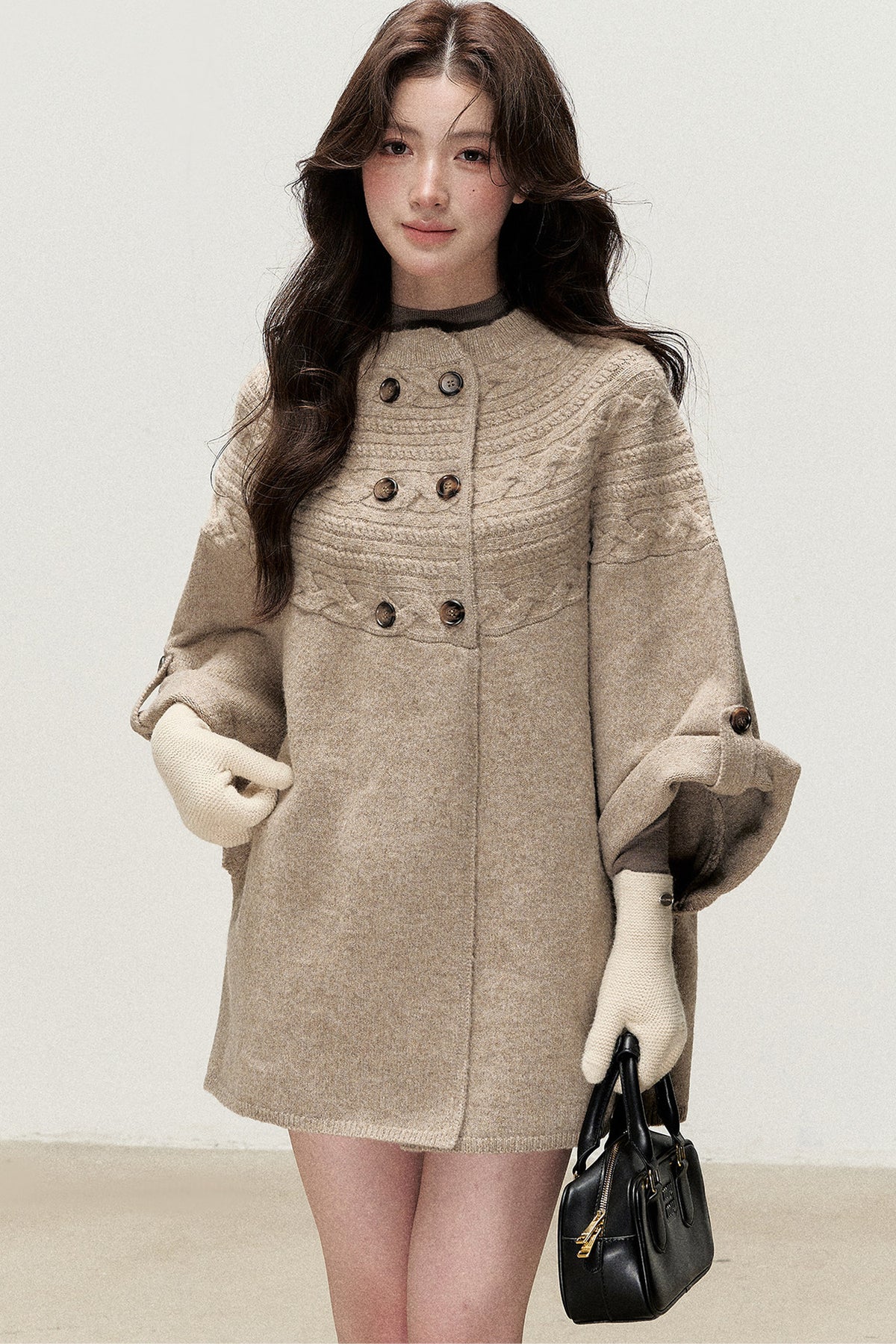 Double-Breasted Cape Design Cardigan
