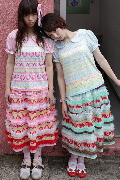 Strawberry Cake Lace Ruffle Skirt
