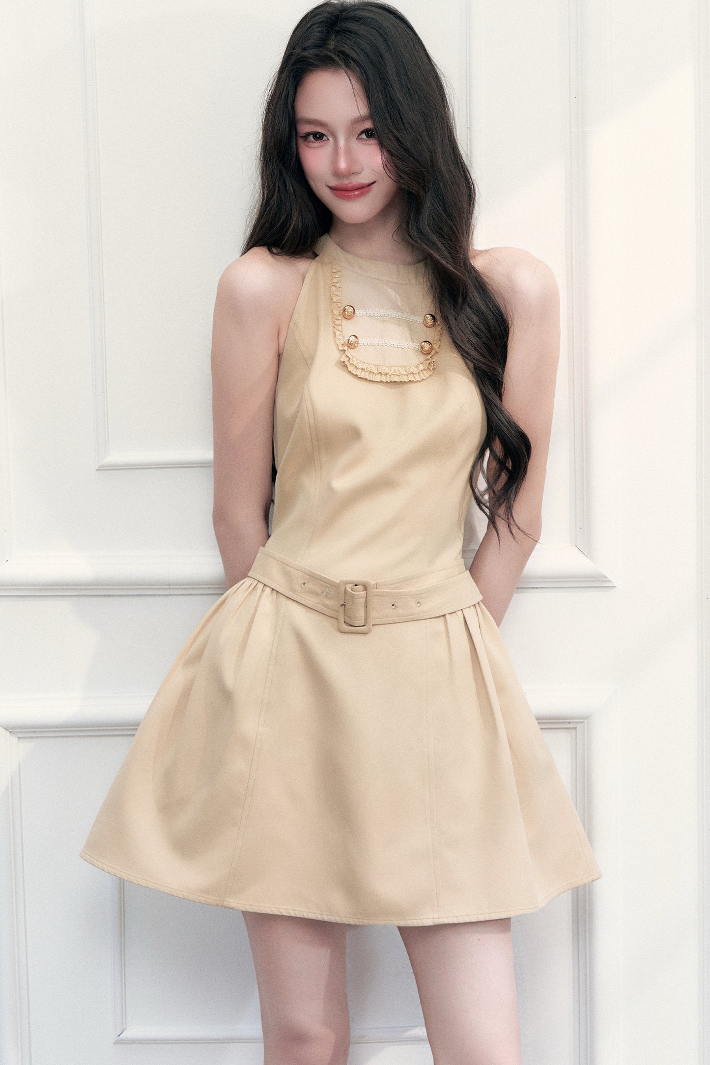 Khaki Cape and Halter Dress Set-Up