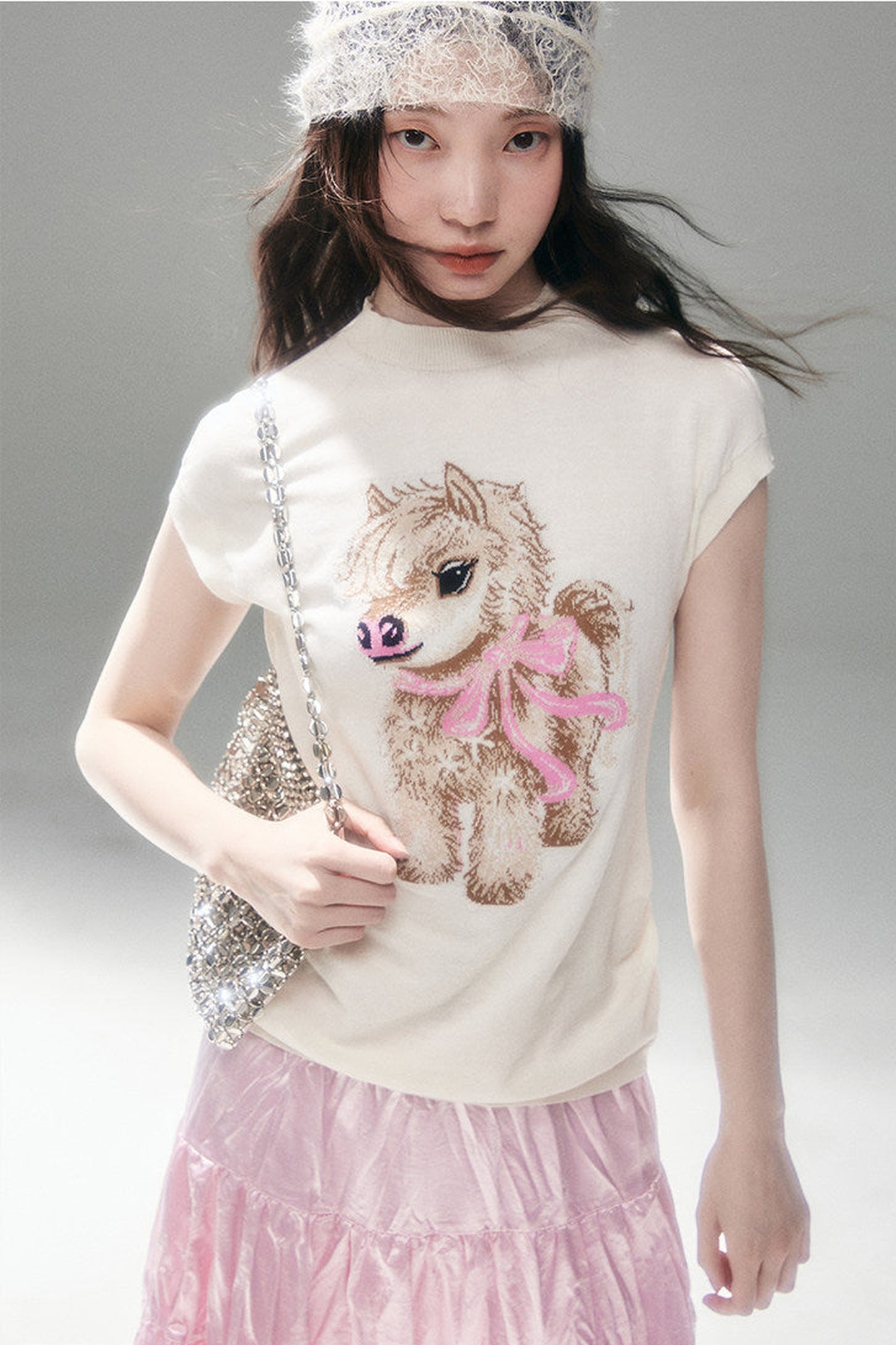 Bow-Tie Jacquard Cotton T-Shirt Set-Up