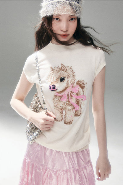 Bow-Tie Jacquard Cotton T-Shirt Set-Up