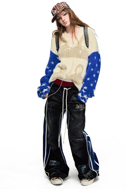 Star Portrait Faux Mink V-Neck Pullover