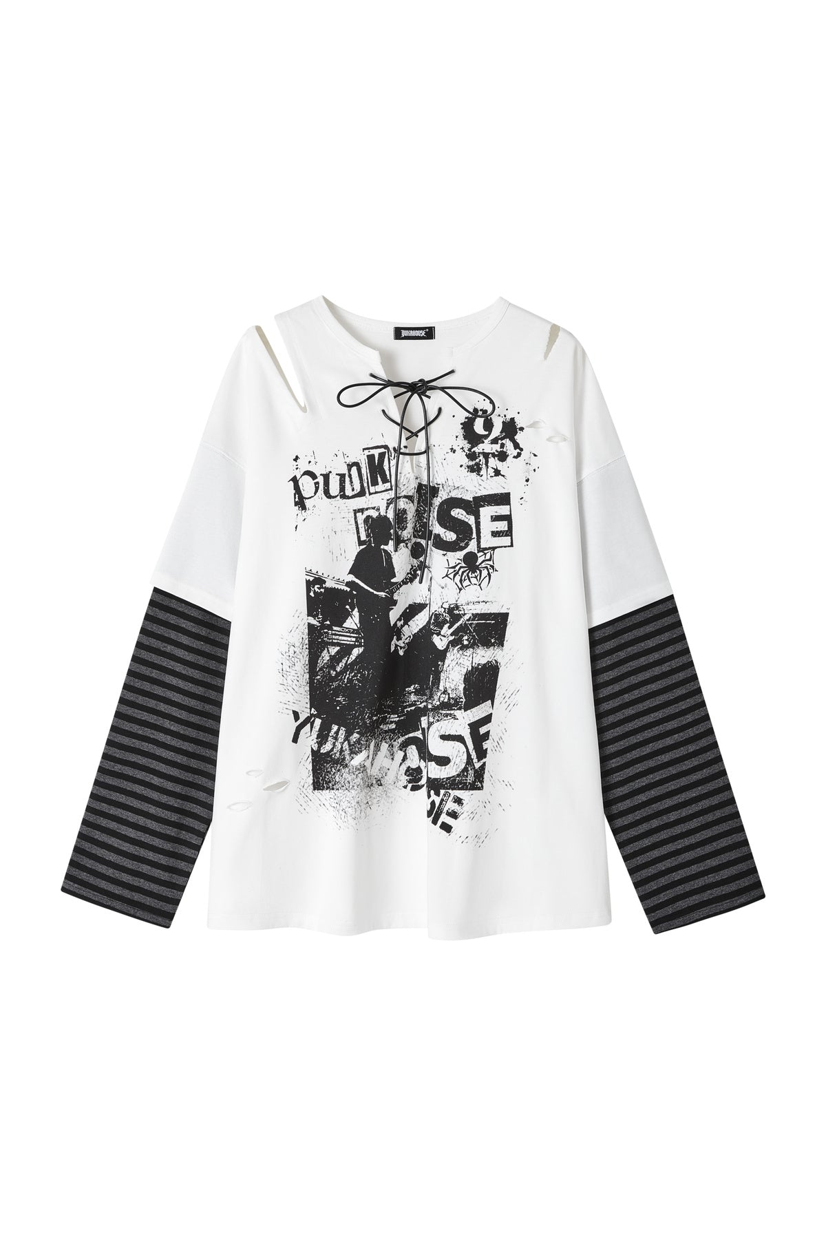 Striped Graphic Off-Shoulder T-Shirt
