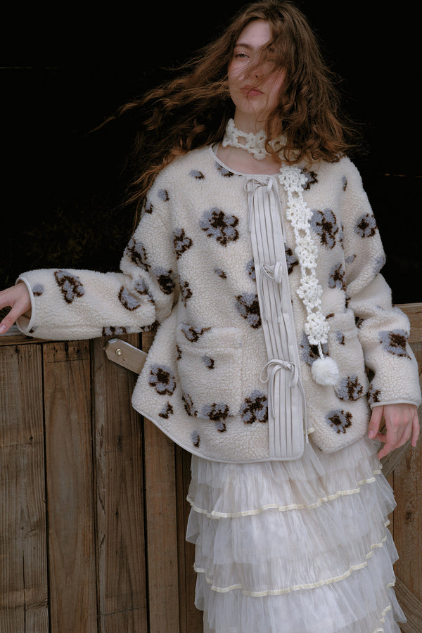 Quilted Floral Bowknot Fleece Jacket