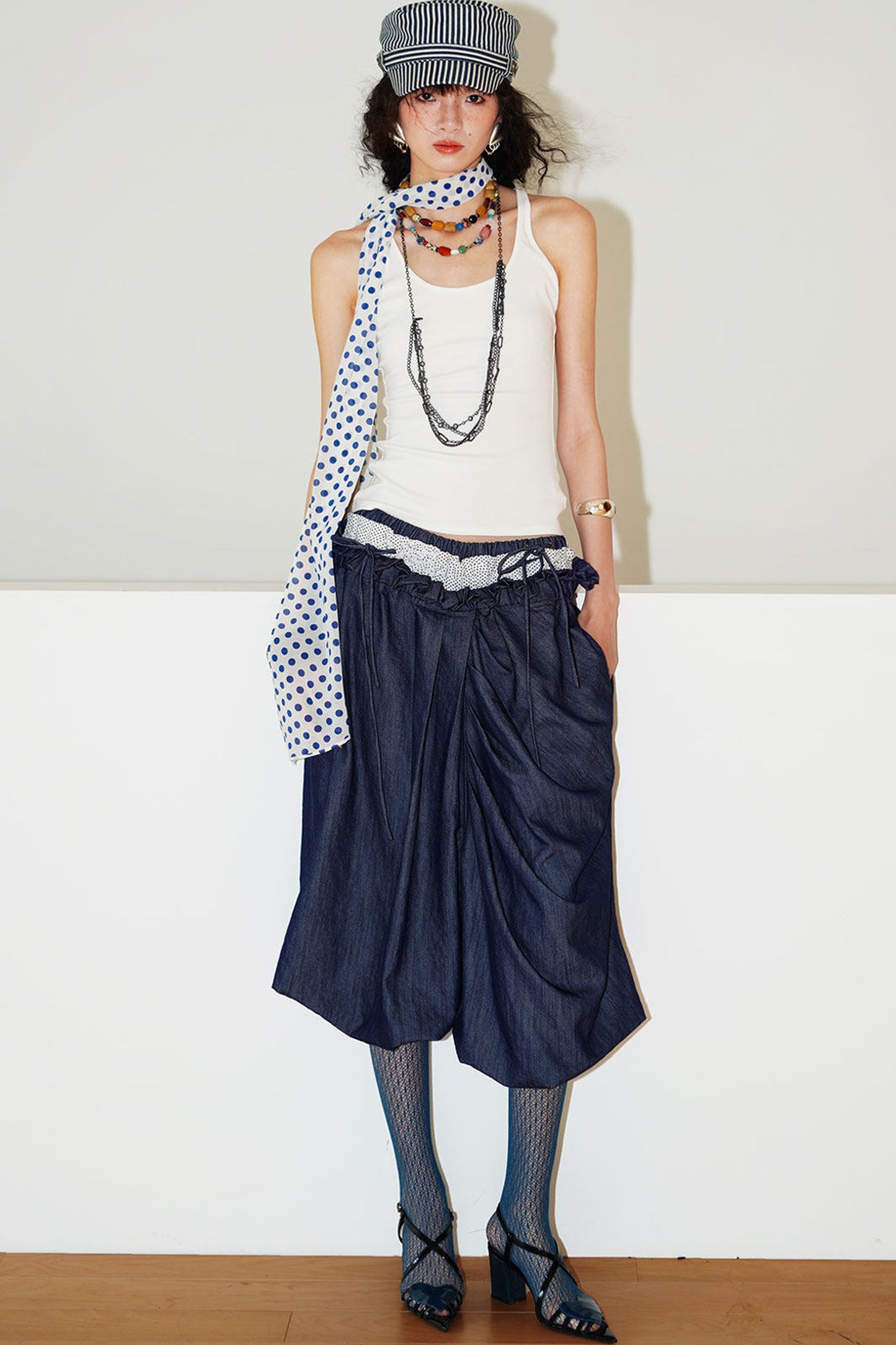 Patchwork Asymmetrical Wide-Leg Pants