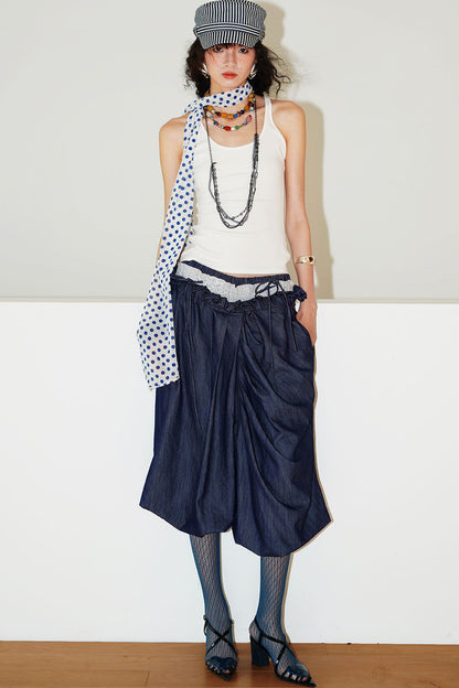 Patchwork Asymmetrical Wide-Leg Pants