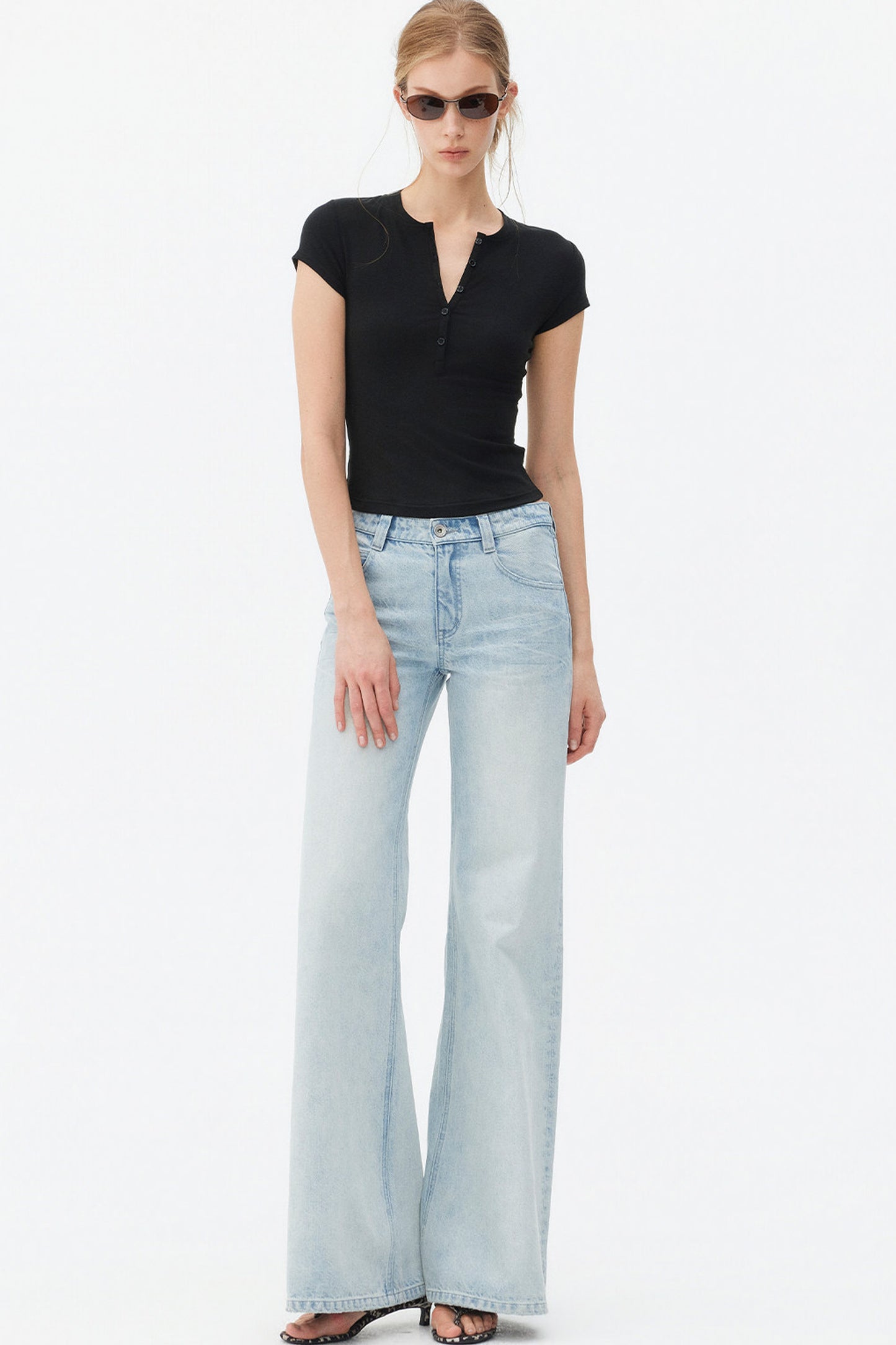 Light Blue Wide-Leg Denim Pants