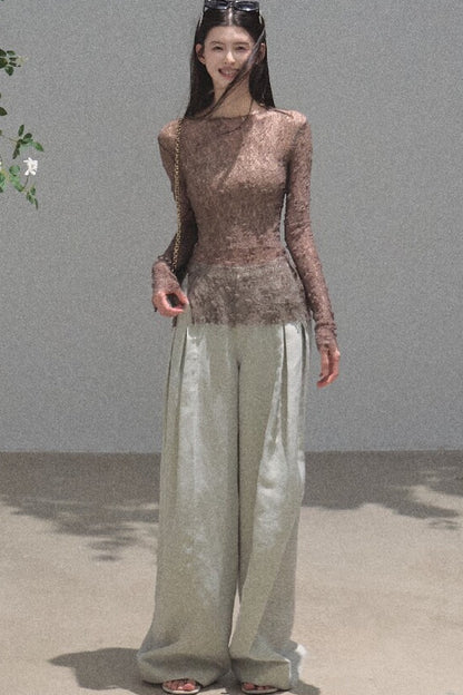 Silver Textured Knit Lace Top