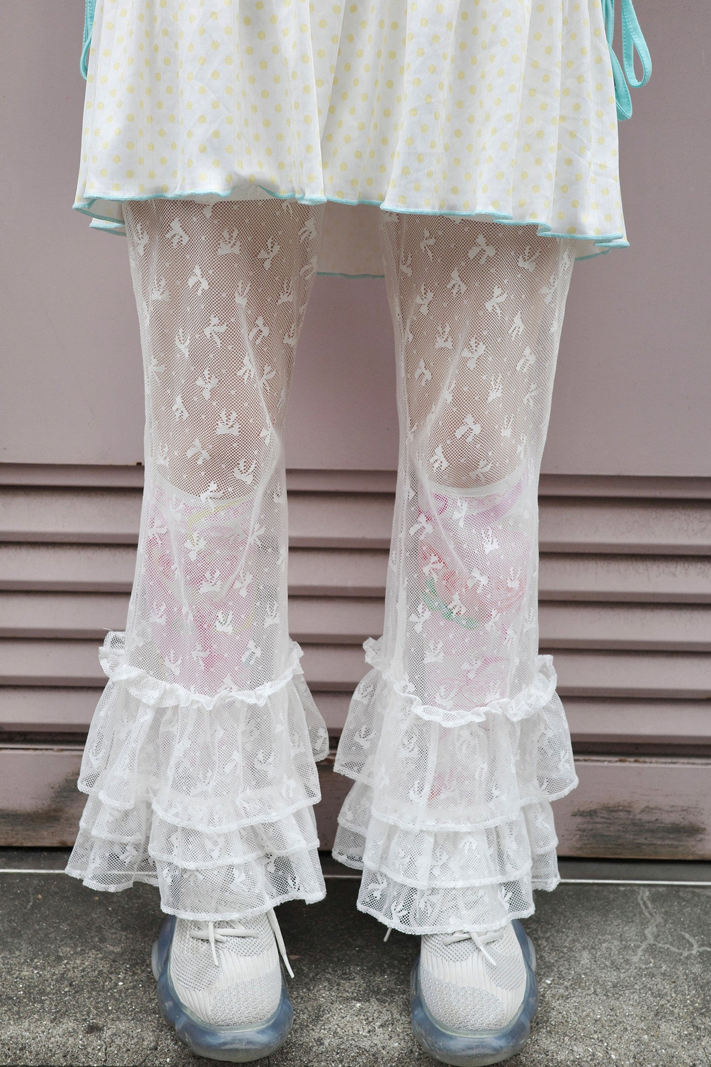 Bow Print Lace Flared Trousers