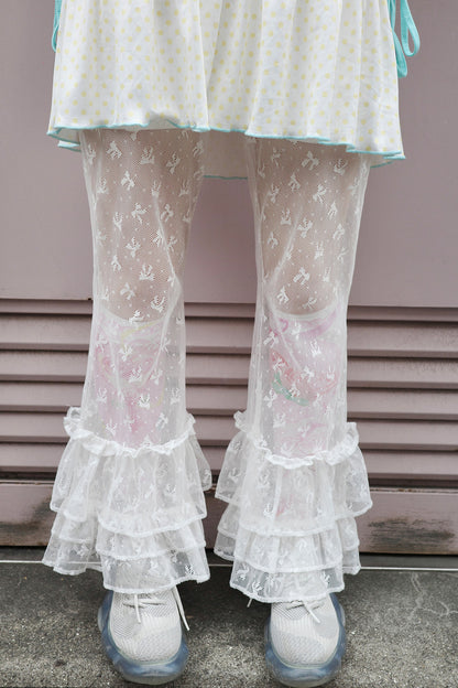 Bow Print Lace Flared Trousers