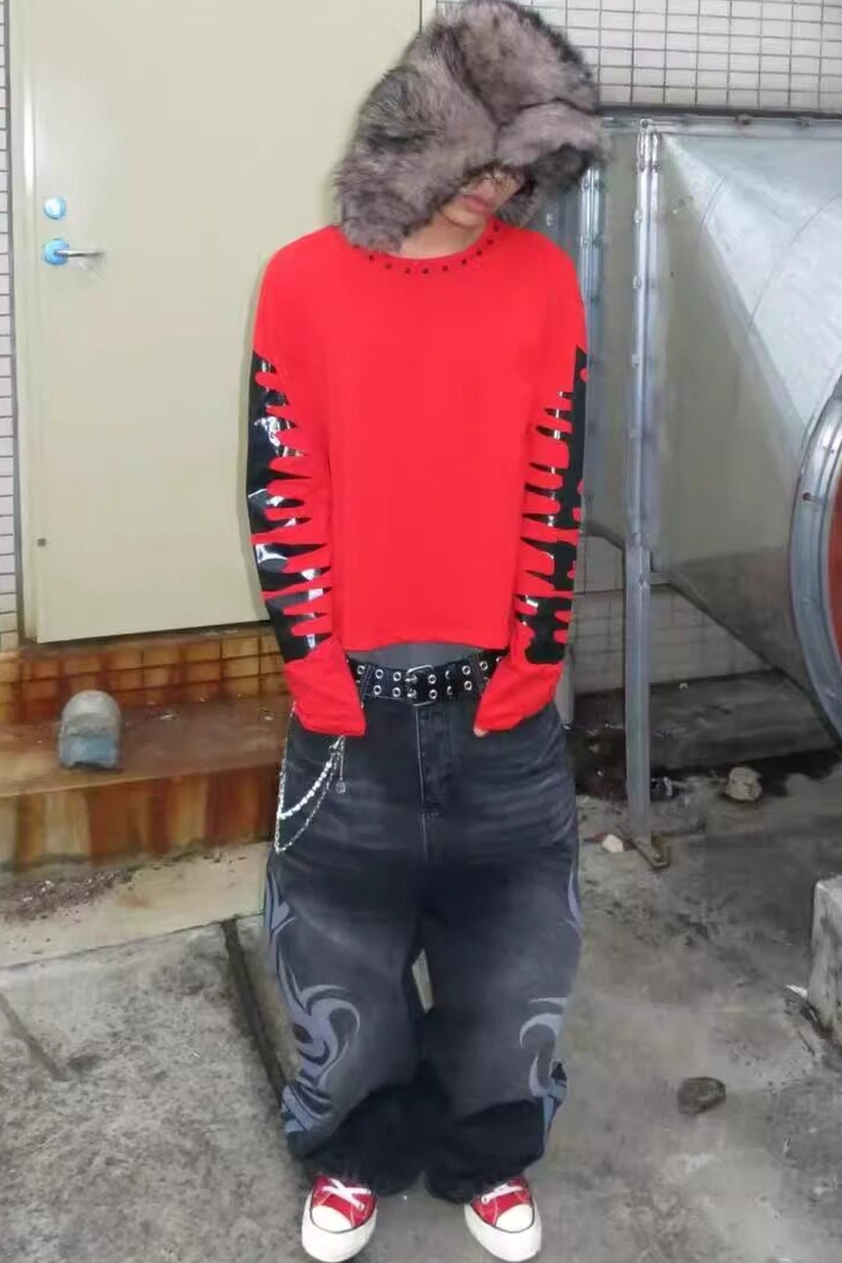 Eye Print Studded Long Sleeve Tee