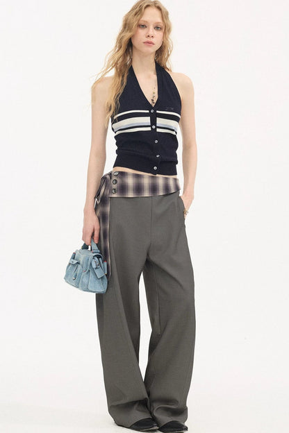 Plaid Drapey Waist-Tie Trousers