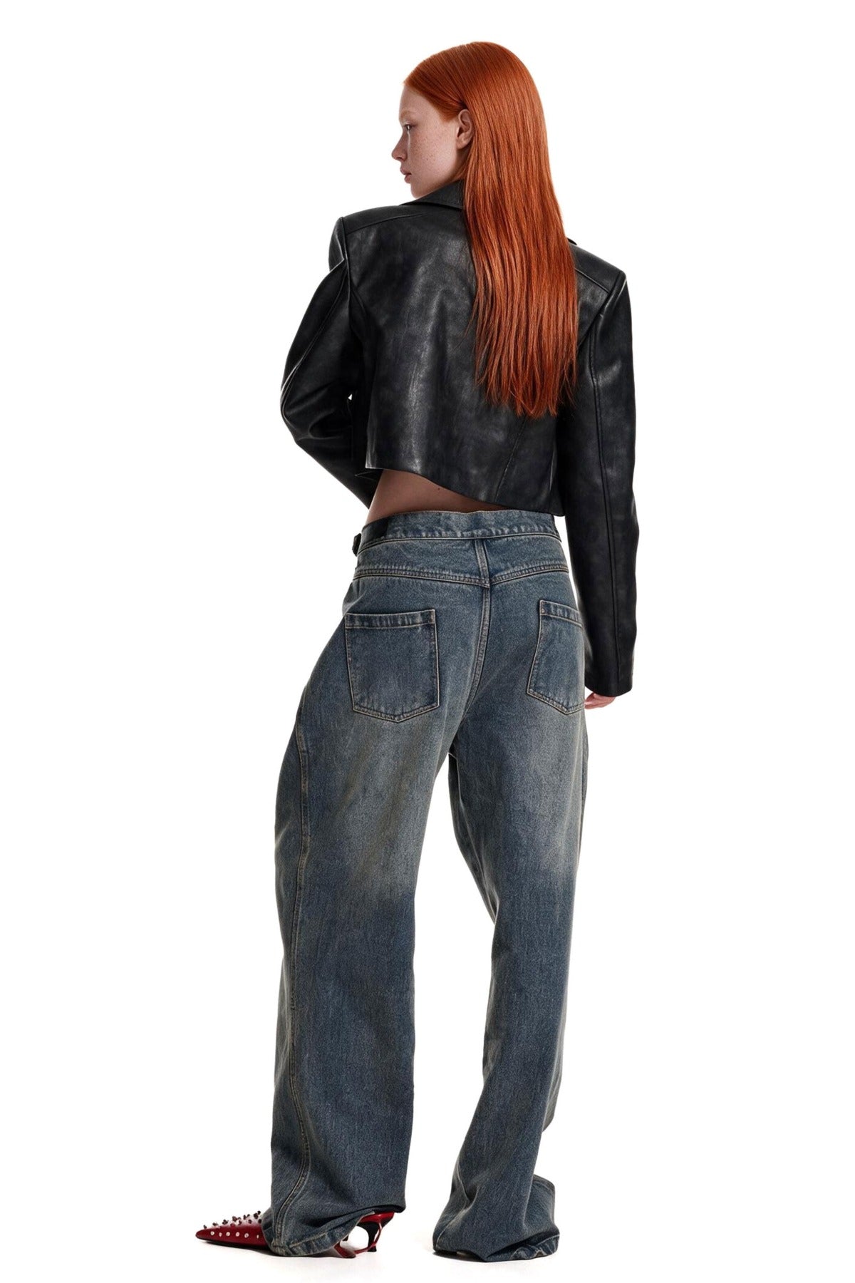 Punk Color-Washed Leather Jacket