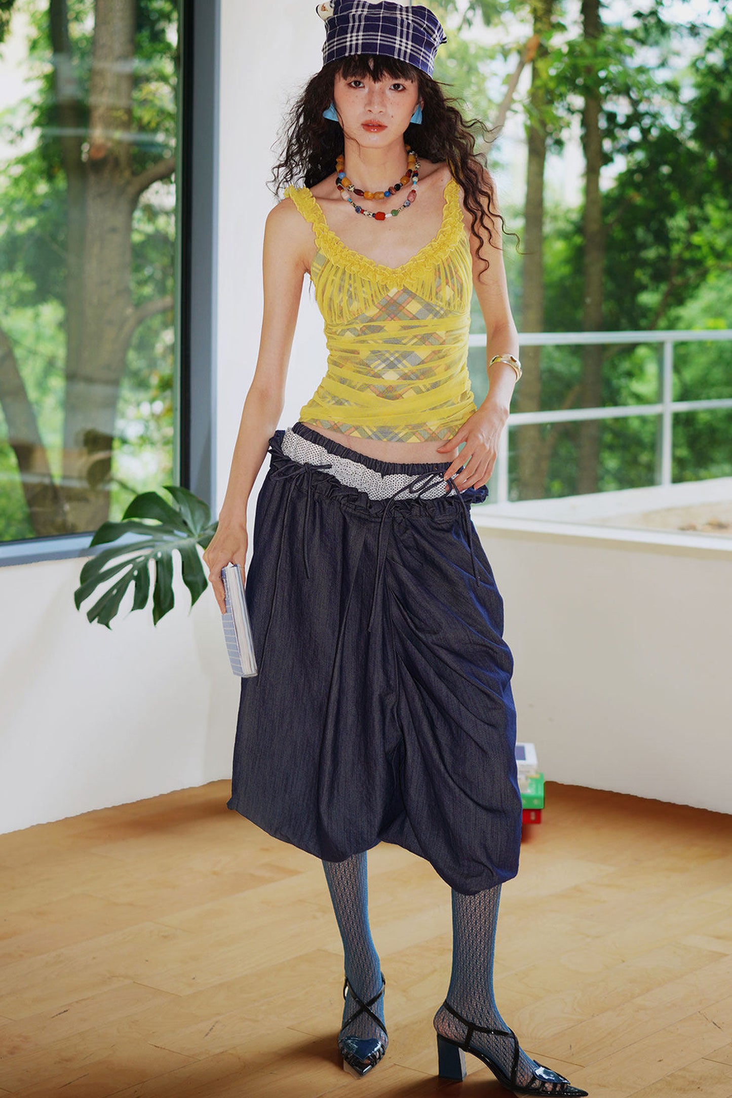 Patchwork Asymmetrical Wide-Leg Pants