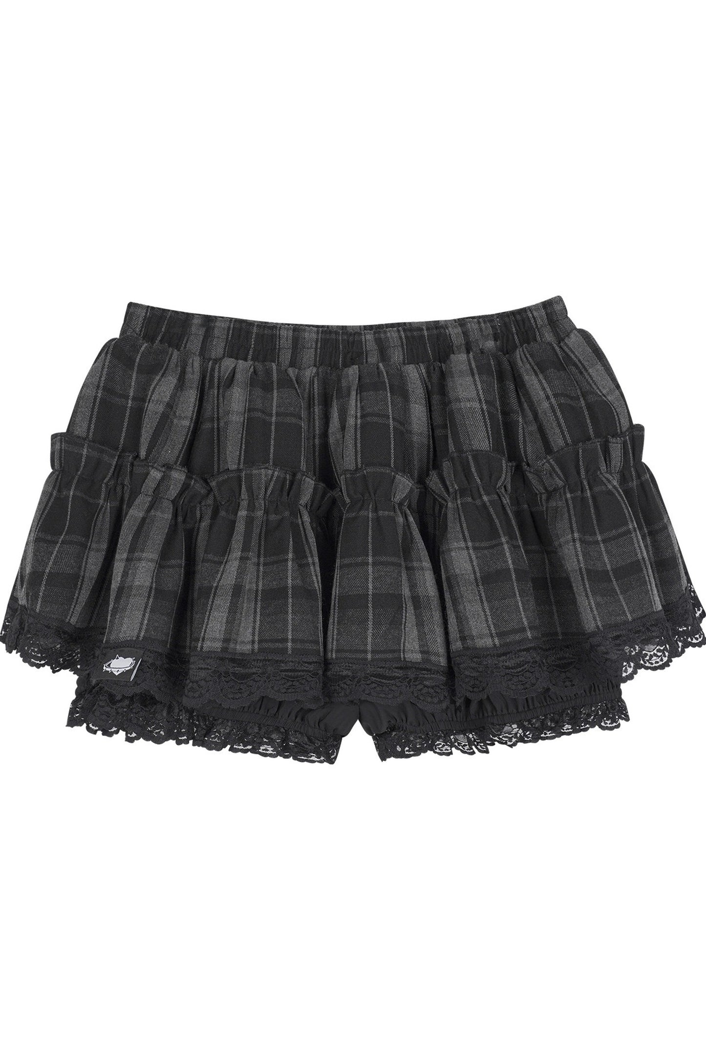 Gray Black Plaid Three-Layer Puffy Skirt
