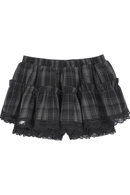 Gray Black Plaid Three-Layer Puffy Skirt