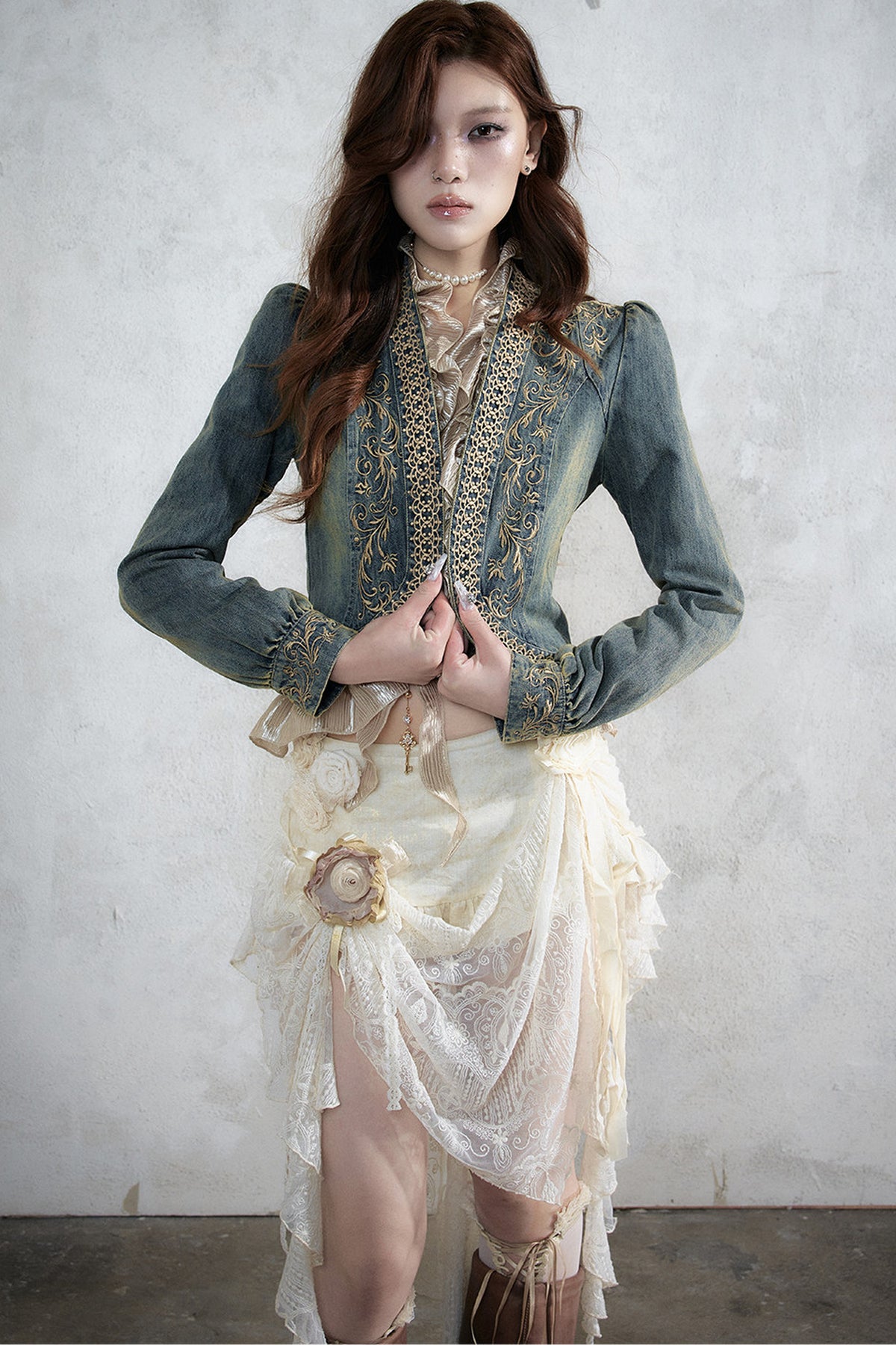 Distressed Embroidered Denim Jacket