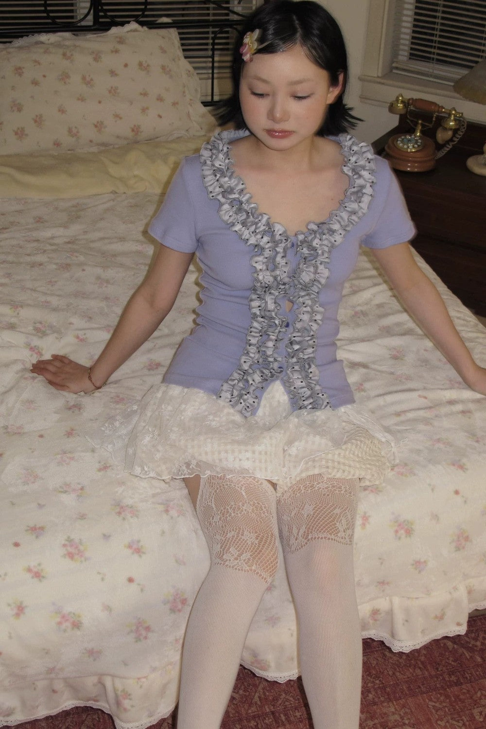 Purple Lace V-Neck Blouse