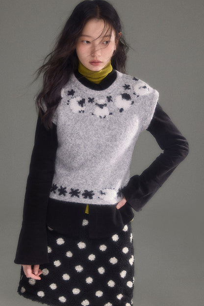 Sheep Jacquard Knitted Sweater Vest