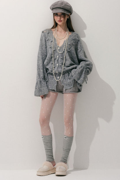 Loose Crochet V-Neck Cardigan