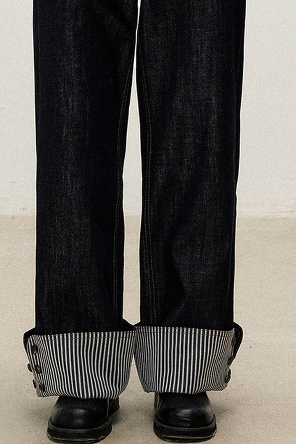 Detachable Apron Set Striped Cuffed Jeans