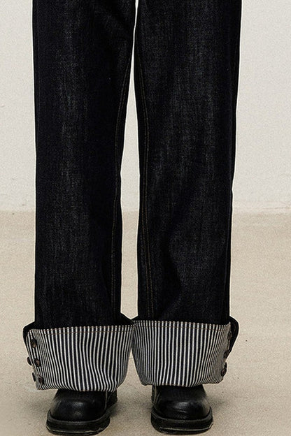 Detachable Apron Set Striped Cuffed Jeans