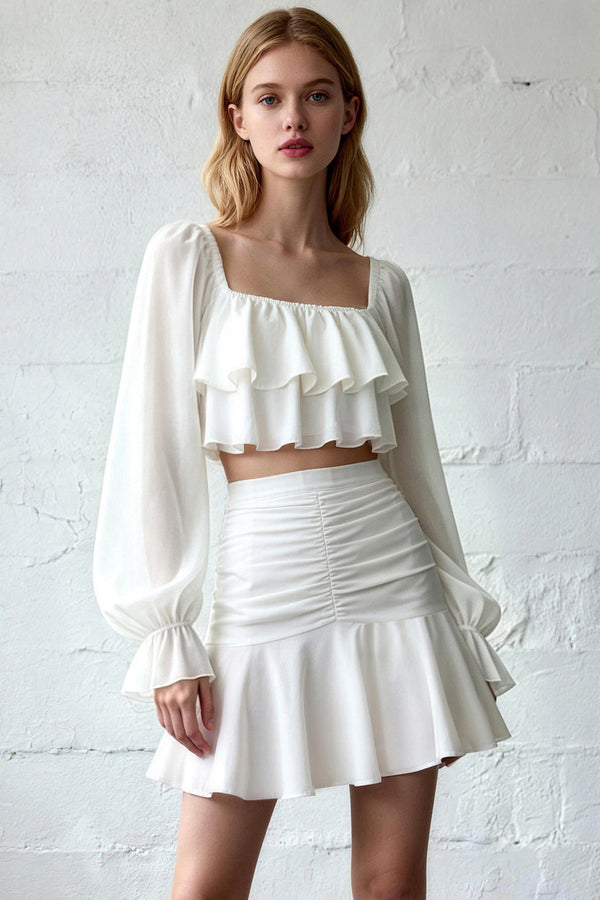 Ruffle Top and Skirt Two-Piece Set