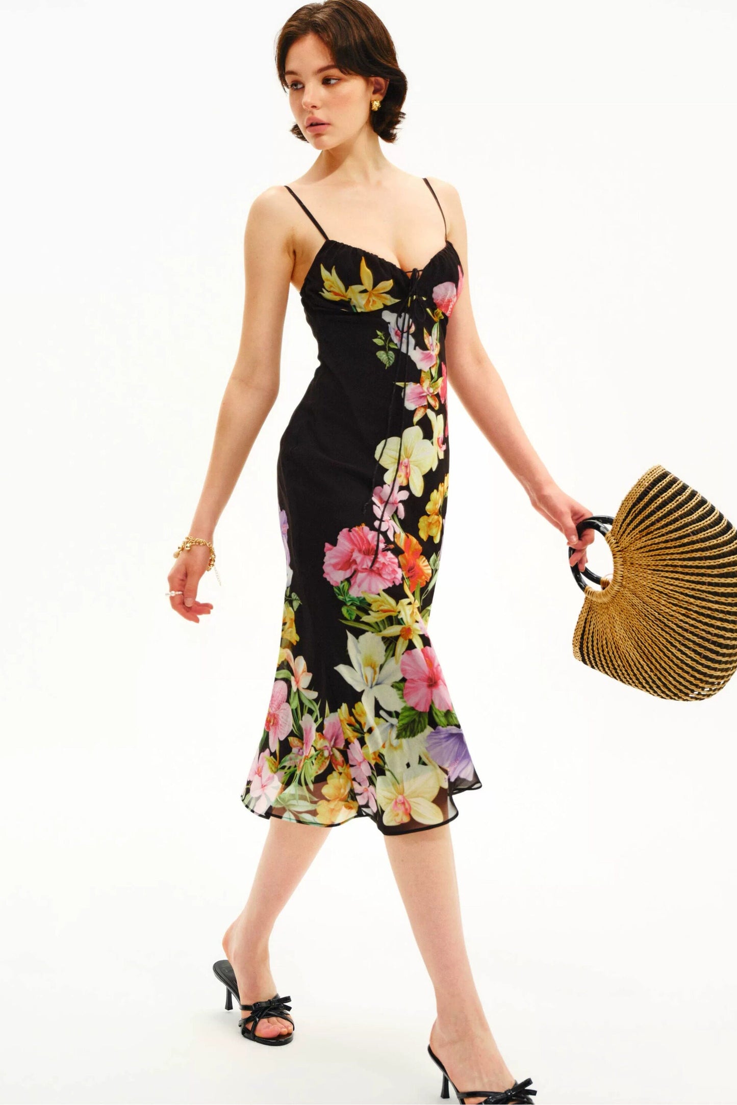 Trägerkleid mit tropischem Blumenprint