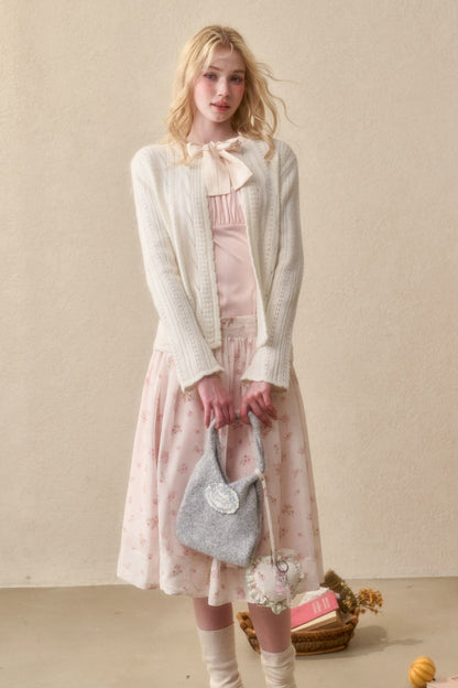 Soft Wool Ribbon Knit Cardigan